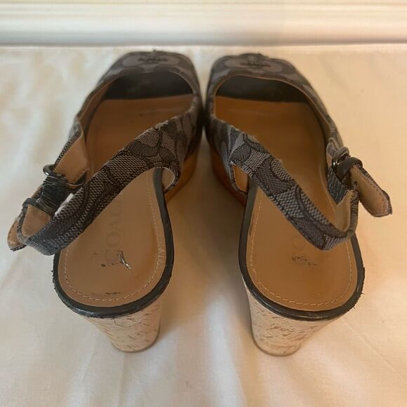 Coach Ferry Peek a boo Sling back platform Signature Wedge Sandal Sz 8.5 - Picture 6 of 15
